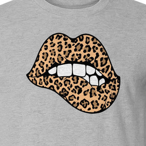 Leopard Lips T-Shirt, Biting Lip Animal Print Graphic Tee for Trendy Fashion Lovers