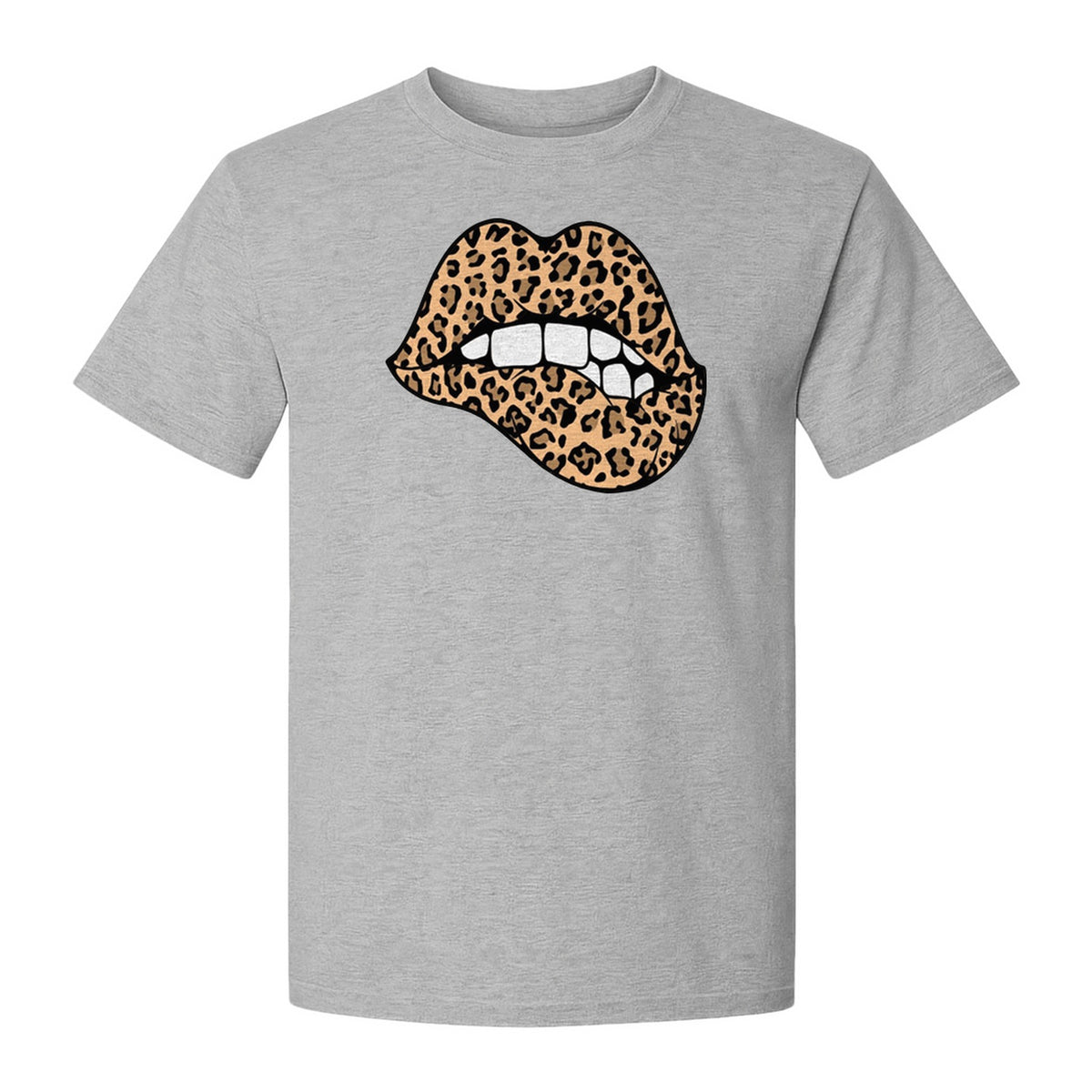 Leopard Lips T-Shirt, Biting Lip Animal Print Graphic Tee for Trendy Fashion Lovers