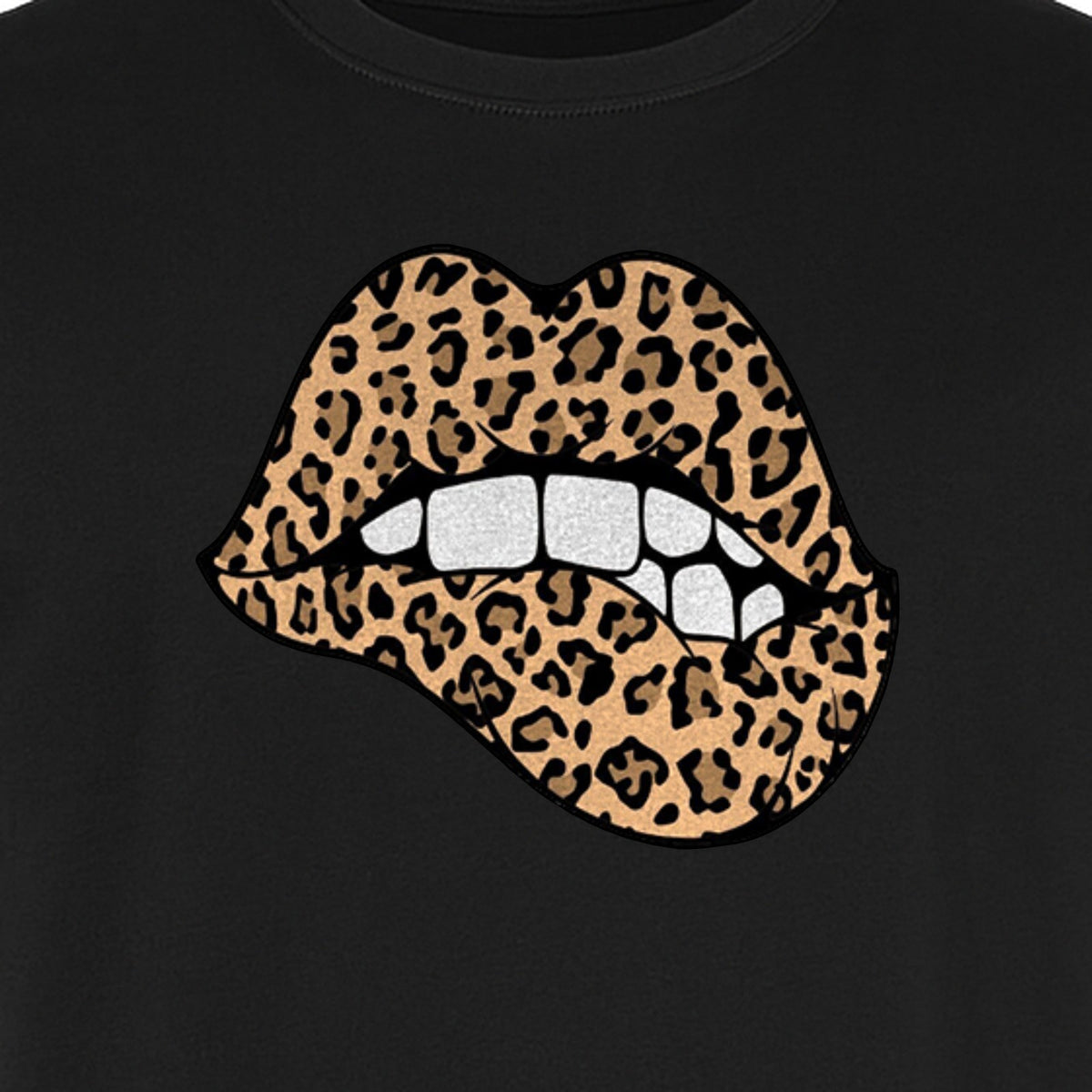 Leopard Lips T-Shirt, Biting Lip Animal Print Graphic Tee for Trendy Fashion Lovers