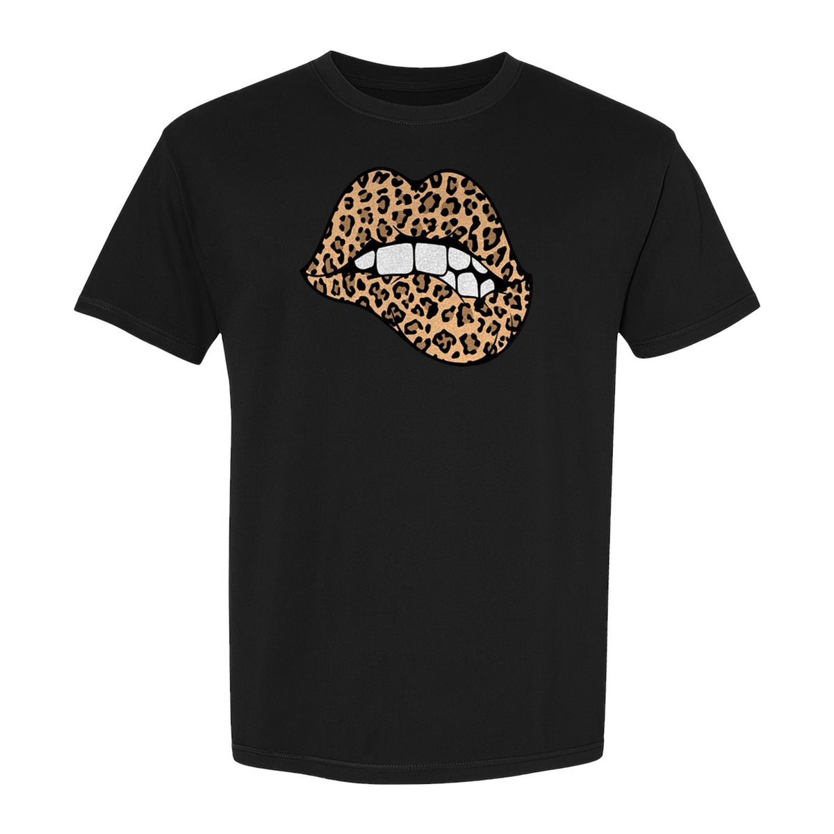 Leopard Lips T-Shirt, Biting Lip Animal Print Graphic Tee for Trendy Fashion Lovers