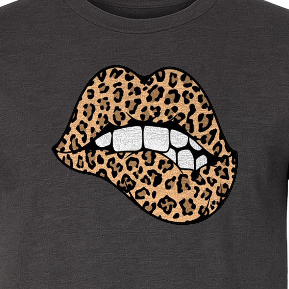 Leopard Lips T-Shirt, Biting Lip Animal Print Graphic Tee for Trendy Fashion Lovers