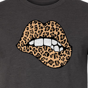 Leopard Lips T-Shirt, Biting Lip Animal Print Graphic Tee for Trendy Fashion Lovers