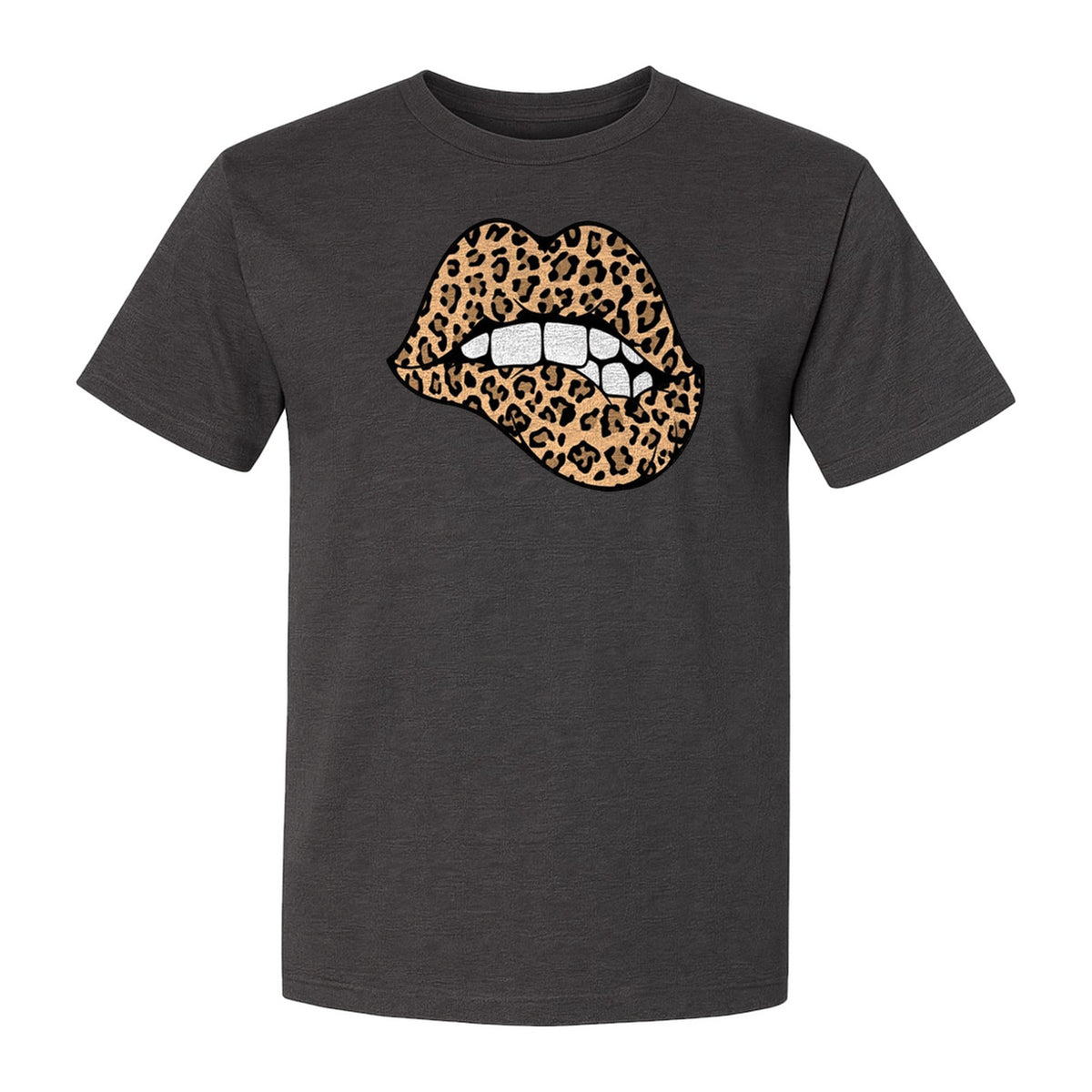 Leopard Lips T-Shirt, Biting Lip Animal Print Graphic Tee for Trendy Fashion Lovers