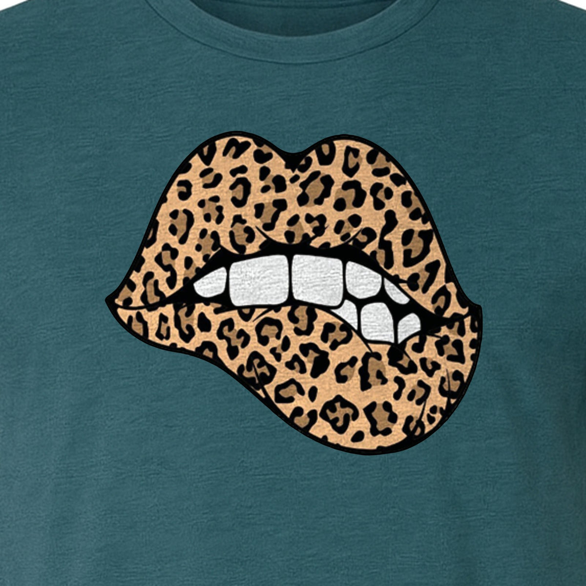 Leopard Lips T-Shirt, Biting Lip Animal Print Graphic Tee for Trendy Fashion Lovers