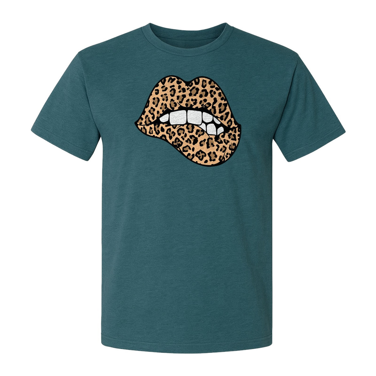 Leopard Lips T-Shirt, Biting Lip Animal Print Graphic Tee for Trendy Fashion Lovers