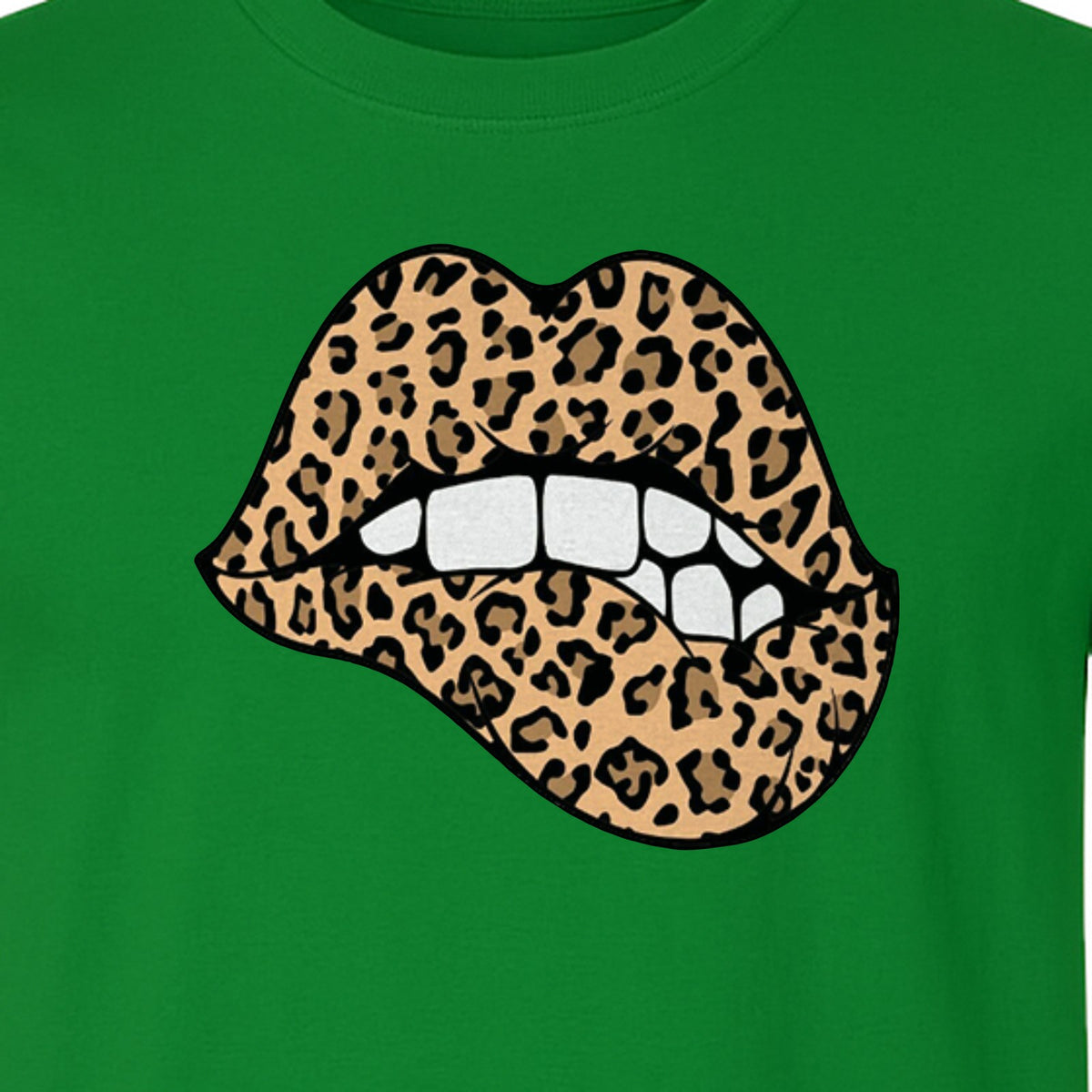 Leopard Lips T-Shirt, Biting Lip Animal Print Graphic Tee for Trendy Fashion Lovers