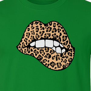 Leopard Lips T-Shirt, Biting Lip Animal Print Graphic Tee for Trendy Fashion Lovers