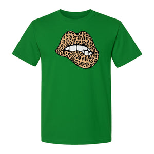 Leopard Lips T-Shirt, Biting Lip Animal Print Graphic Tee for Trendy Fashion Lovers