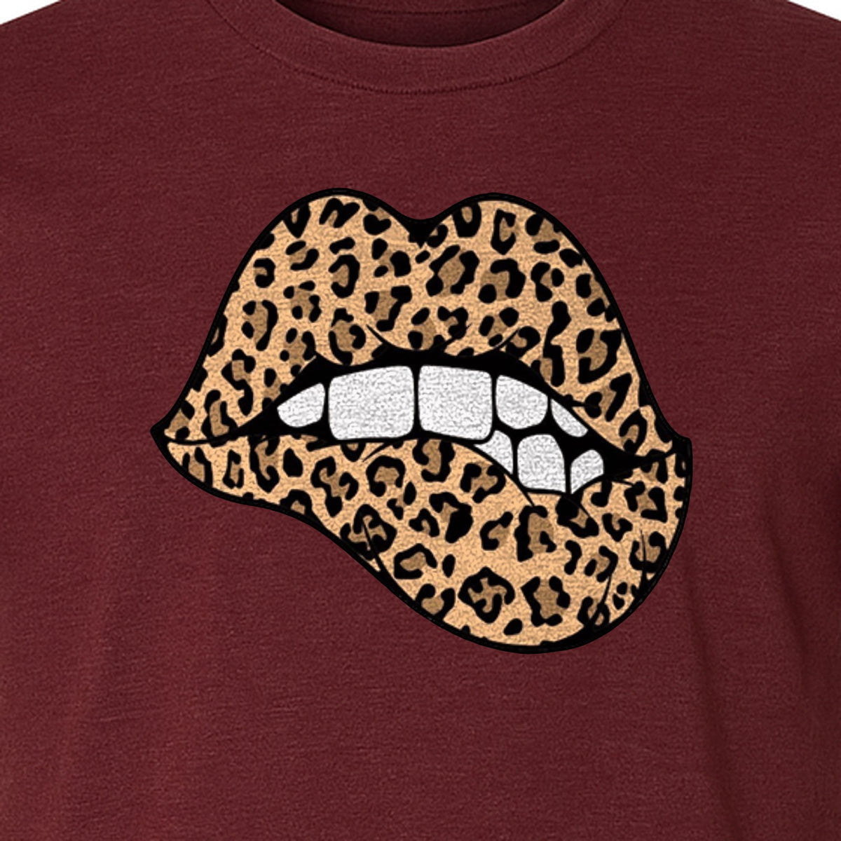 Leopard Lips T-Shirt, Biting Lip Animal Print Graphic Tee for Trendy Fashion Lovers