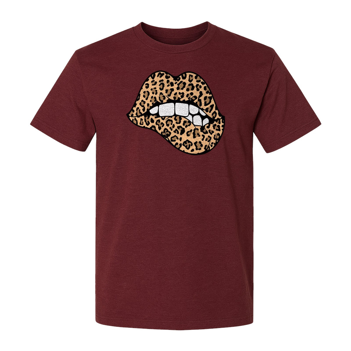 Leopard Lips T-Shirt, Biting Lip Animal Print Graphic Tee for Trendy Fashion Lovers
