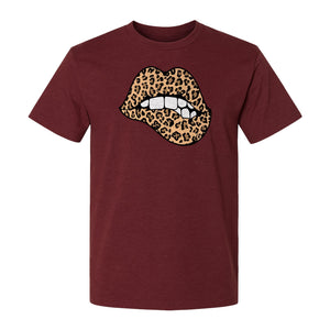 Leopard Lips T-Shirt, Biting Lip Animal Print Graphic Tee for Trendy Fashion Lovers