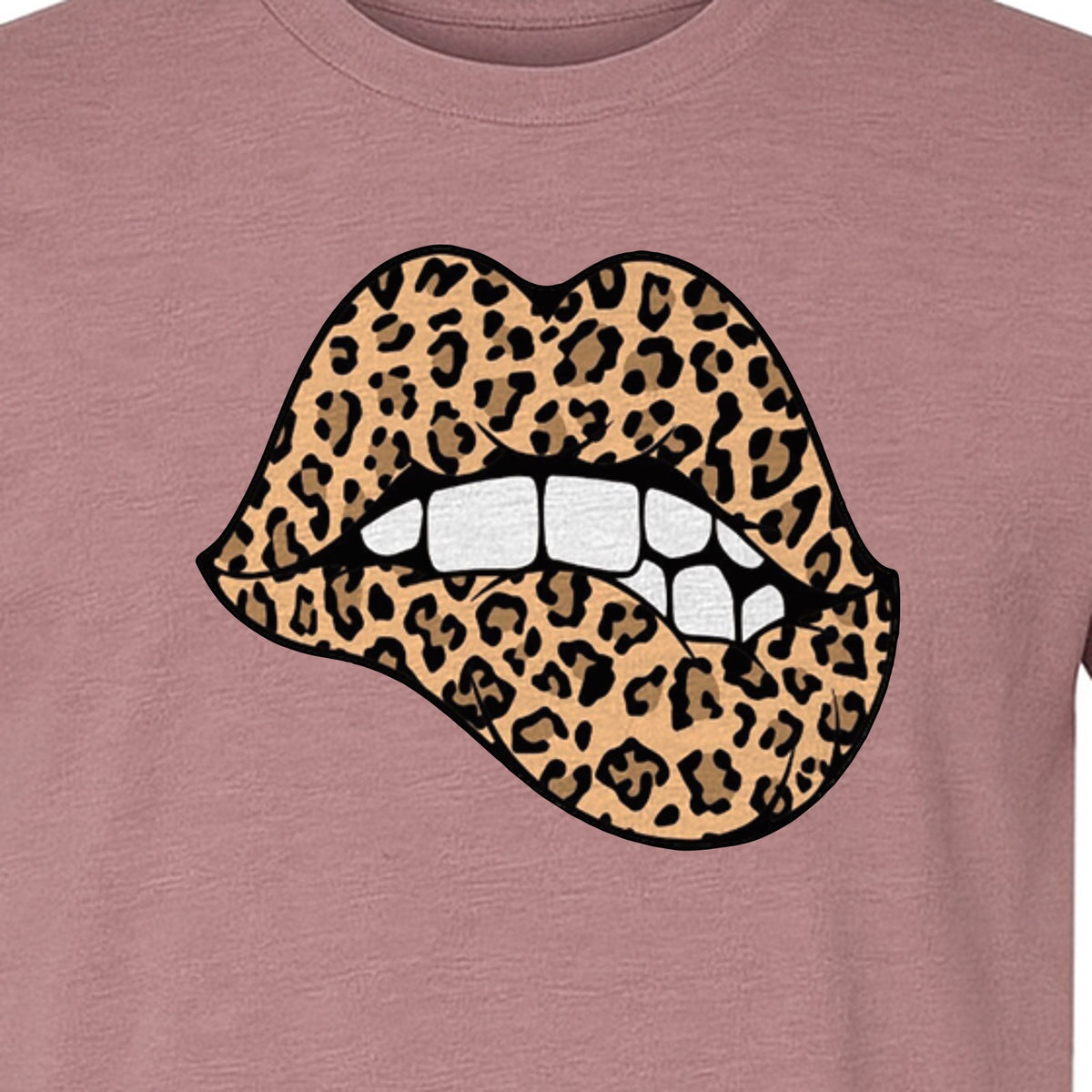 Leopard Lips T-Shirt, Biting Lip Animal Print Graphic Tee for Trendy Fashion Lovers