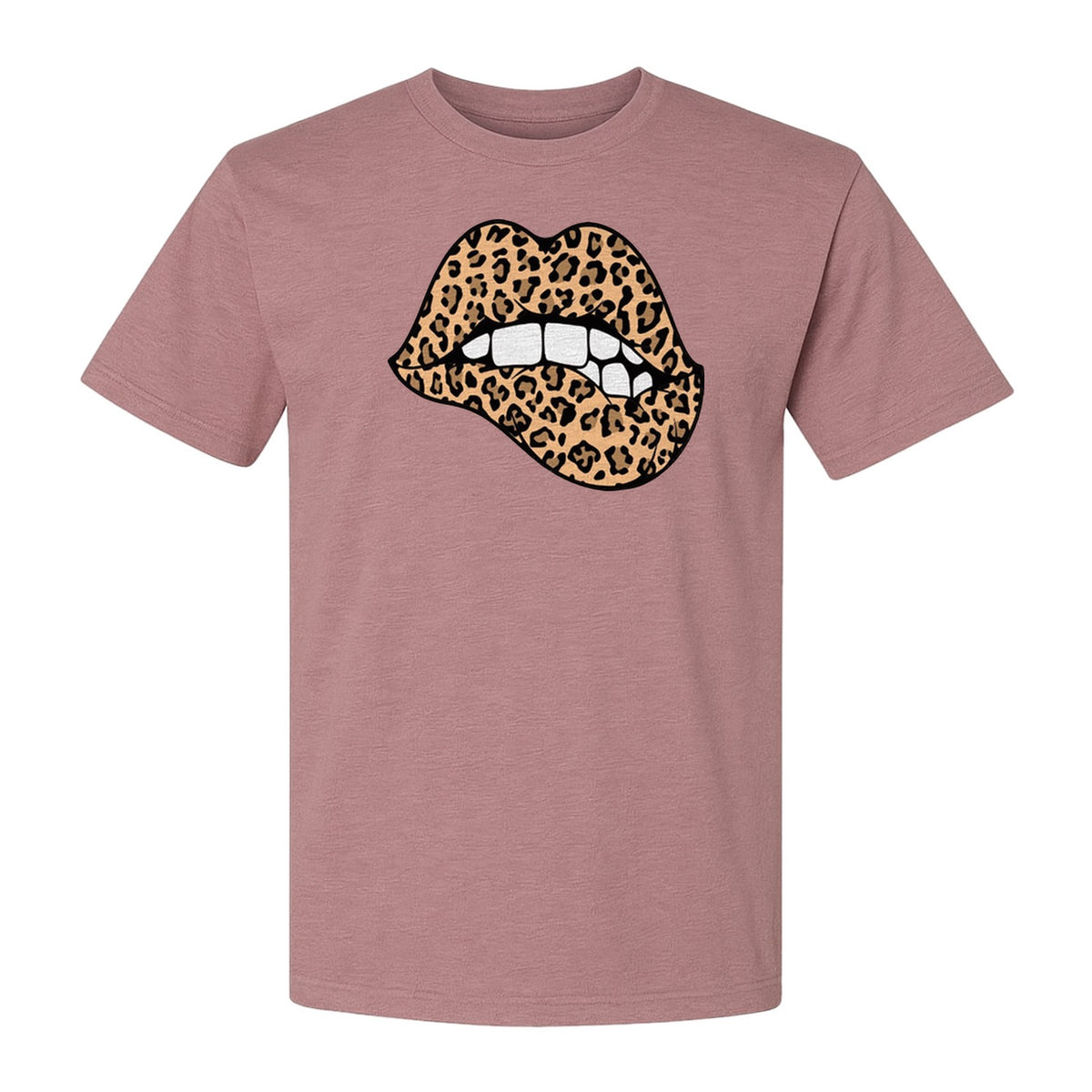 Leopard Lips T-Shirt, Biting Lip Animal Print Graphic Tee for Trendy Fashion Lovers
