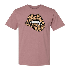 Leopard Lips T-Shirt, Biting Lip Animal Print Graphic Tee for Trendy Fashion Lovers