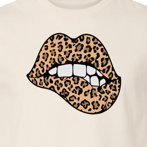 Leopard Lips T-Shirt, Biting Lip Animal Print Graphic Tee for Trendy Fashion Lovers
