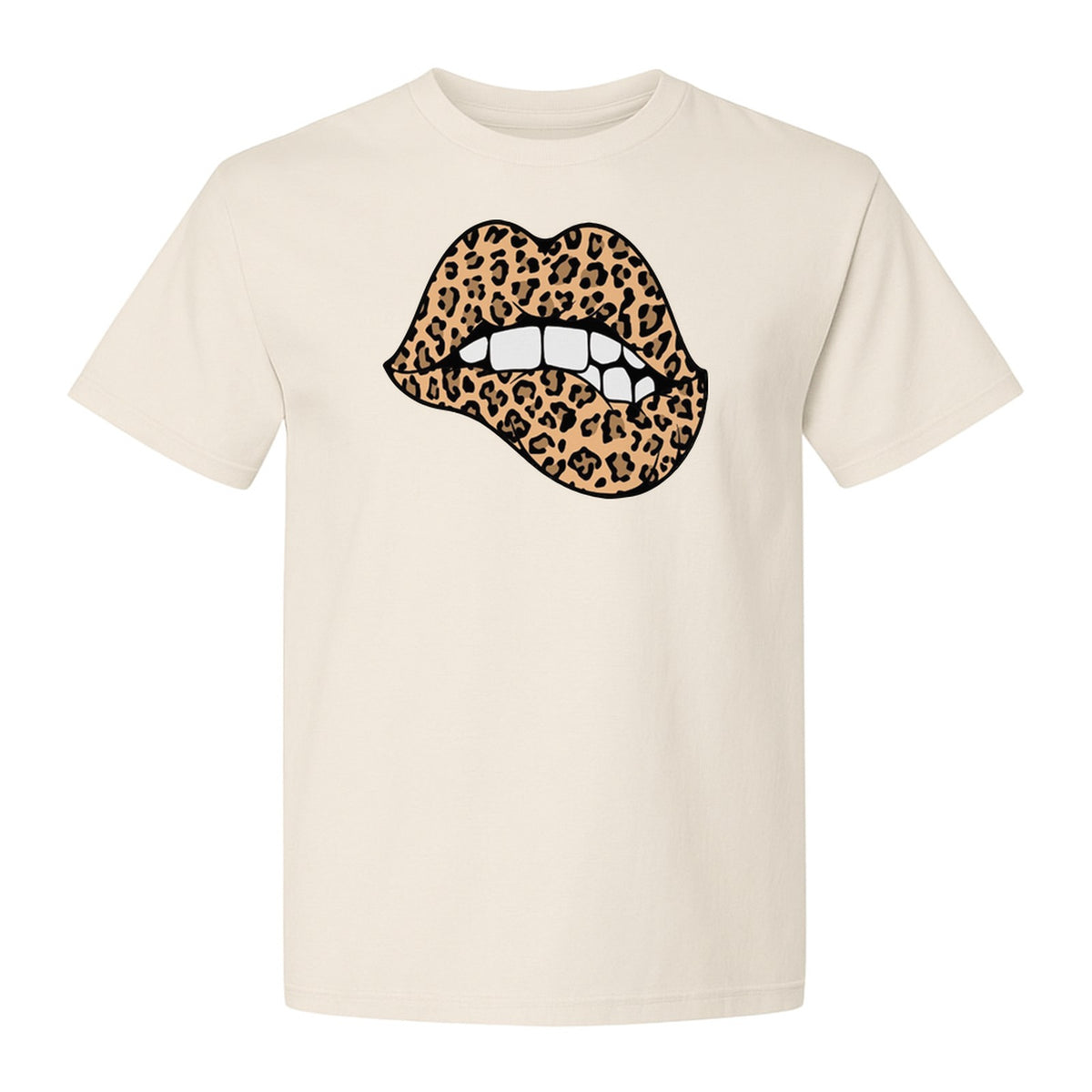 Leopard Lips T-Shirt, Biting Lip Animal Print Graphic Tee for Trendy Fashion Lovers