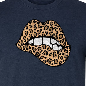 Leopard Lips T-Shirt, Biting Lip Animal Print Graphic Tee for Trendy Fashion Lovers