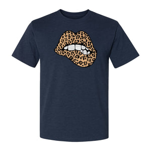 Leopard Lips T-Shirt, Biting Lip Animal Print Graphic Tee for Trendy Fashion Lovers