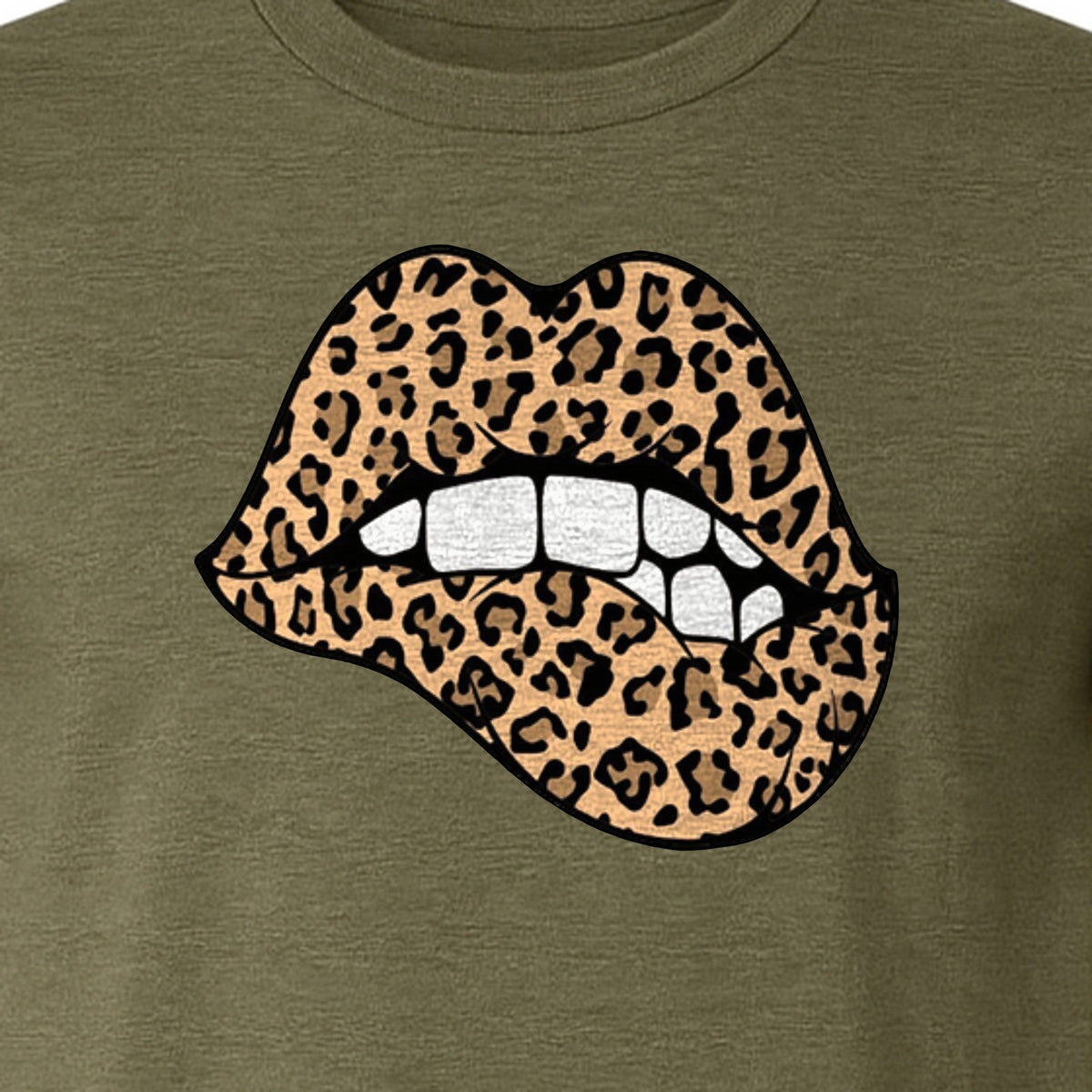 Leopard Lips T-Shirt, Biting Lip Animal Print Graphic Tee for Trendy Fashion Lovers
