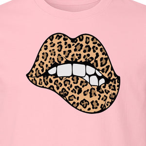 Leopard Lips T-Shirt, Biting Lip Animal Print Graphic Tee for Trendy Fashion Lovers