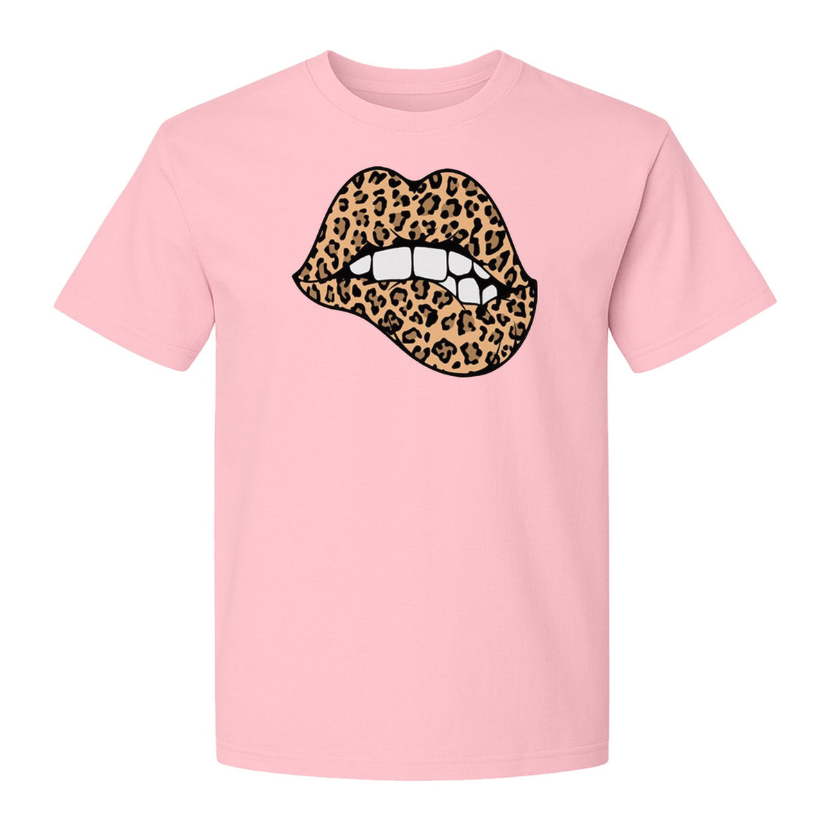 Leopard Lips T-Shirt, Biting Lip Animal Print Graphic Tee for Trendy Fashion Lovers