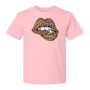 Leopard Lips T-Shirt, Biting Lip Animal Print Graphic Tee for Trendy Fashion Lovers