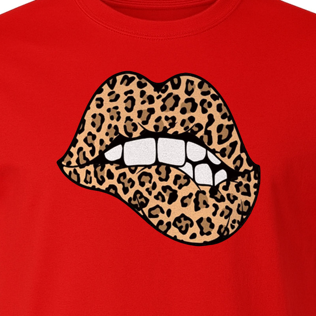 Leopard Lips T-Shirt, Biting Lip Animal Print Graphic Tee for Trendy Fashion Lovers