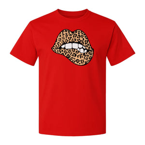 Leopard Lips T-Shirt, Biting Lip Animal Print Graphic Tee for Trendy Fashion Lovers