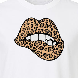 Leopard Lips T-Shirt, Biting Lip Animal Print Graphic Tee for Trendy Fashion Lovers
