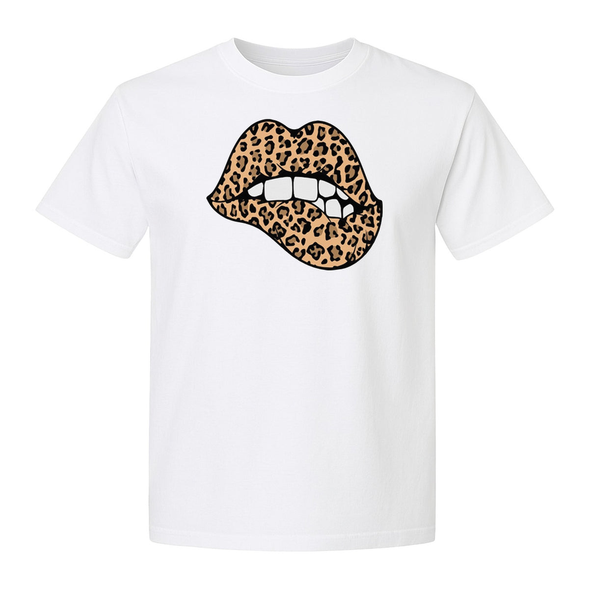 Leopard Lips T-Shirt, Biting Lip Animal Print Graphic Tee for Trendy Fashion Lovers