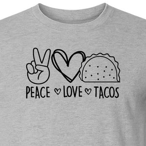 Peace Love Tacos T-Shirt, Mexican Food Graphic for Foodies and Cinco de Mayo Celebrations