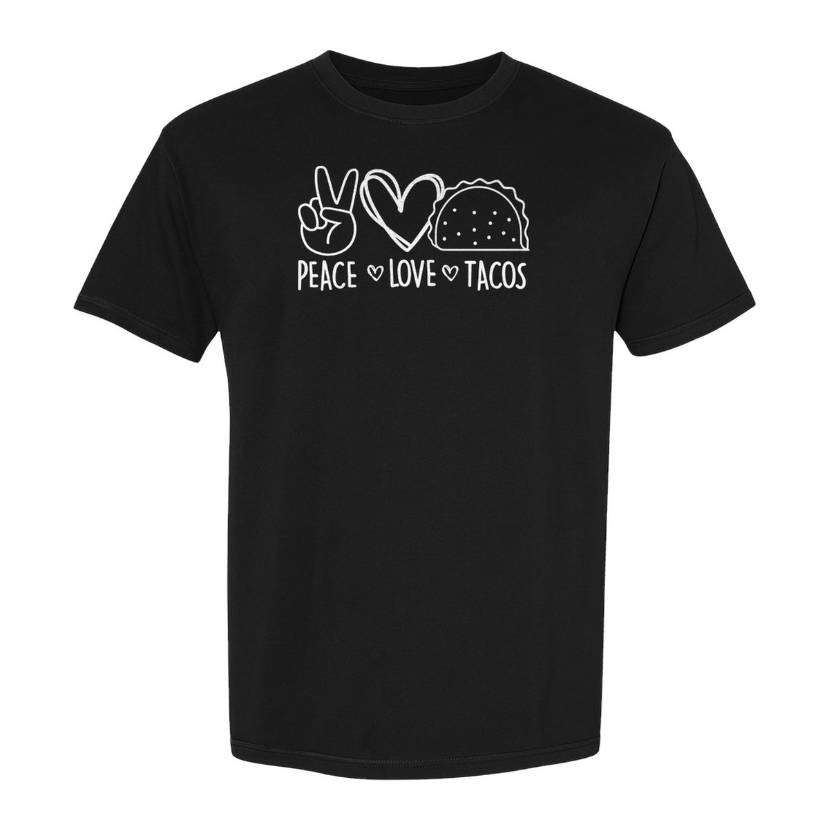 Peace Love Tacos T-Shirt, Mexican Food Graphic for Foodies and Cinco de Mayo Celebrations