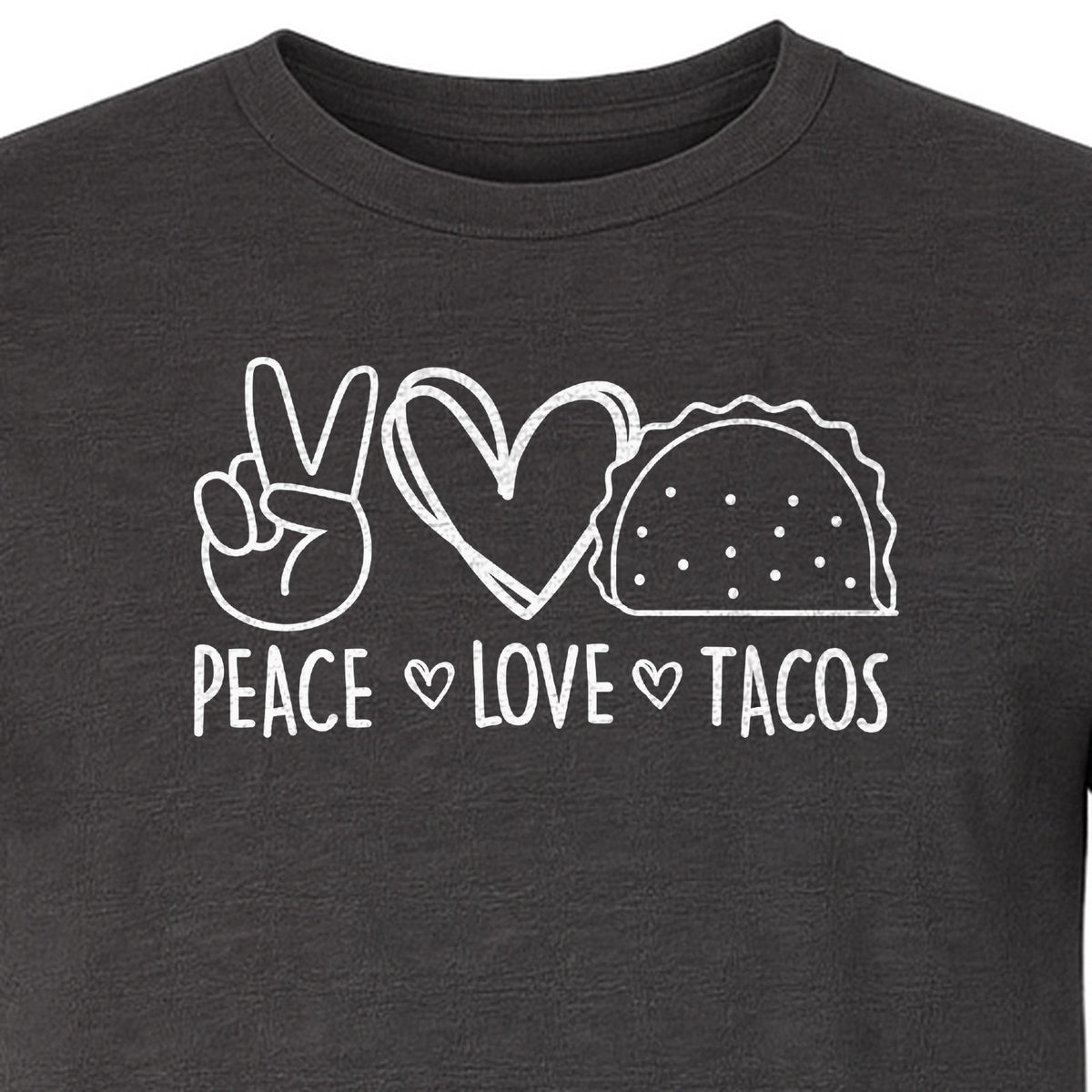 Peace Love Tacos T-Shirt, Mexican Food Graphic for Foodies and Cinco de Mayo Celebrations
