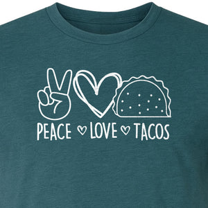 Peace Love Tacos T-Shirt, Mexican Food Graphic for Foodies and Cinco de Mayo Celebrations
