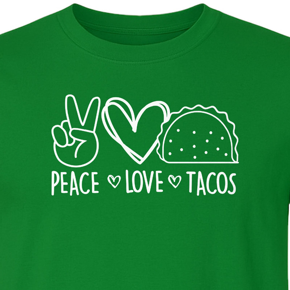 Peace Love Tacos T-Shirt, Mexican Food Graphic for Foodies and Cinco de Mayo Celebrations