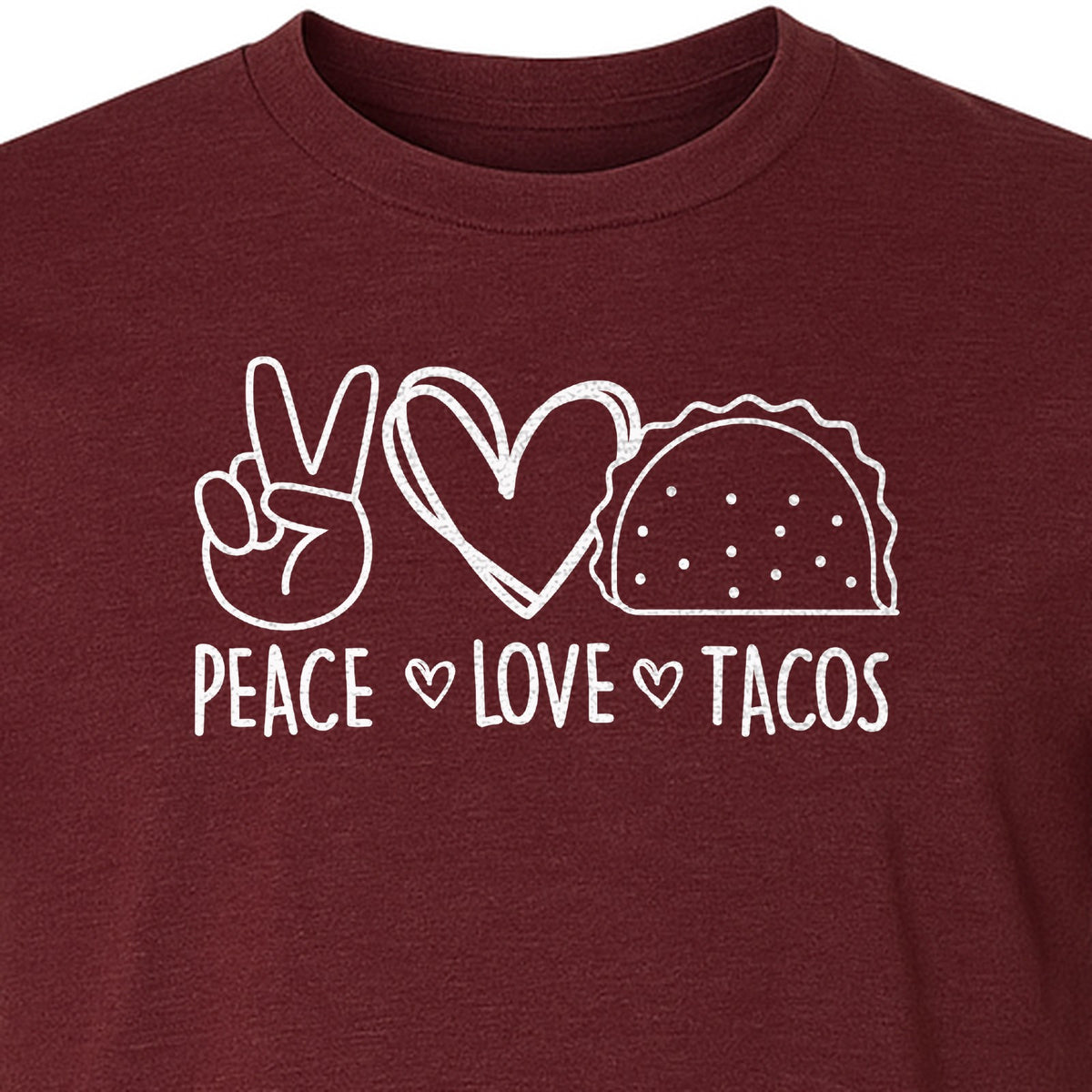 Peace Love Tacos T-Shirt, Mexican Food Graphic for Foodies and Cinco de Mayo Celebrations