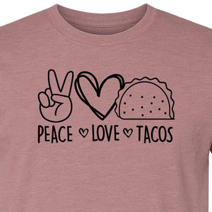 Peace Love Tacos T-Shirt, Mexican Food Graphic for Foodies and Cinco de Mayo Celebrations