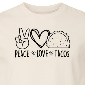 Peace Love Tacos T-Shirt, Mexican Food Graphic for Foodies and Cinco de Mayo Celebrations