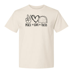 Peace Love Tacos T-Shirt, Mexican Food Graphic for Foodies and Cinco de Mayo Celebrations