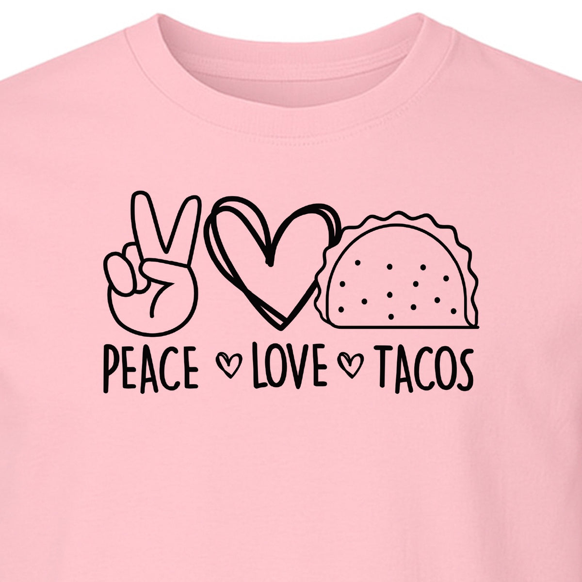 Peace Love Tacos T-Shirt, Mexican Food Graphic for Foodies and Cinco de Mayo Celebrations