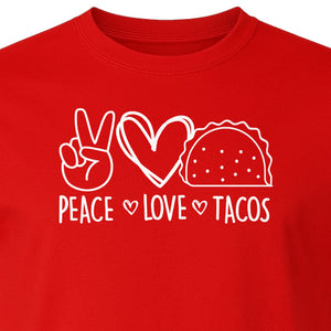 Peace Love Tacos T-Shirt, Mexican Food Graphic for Foodies and Cinco de Mayo Celebrations