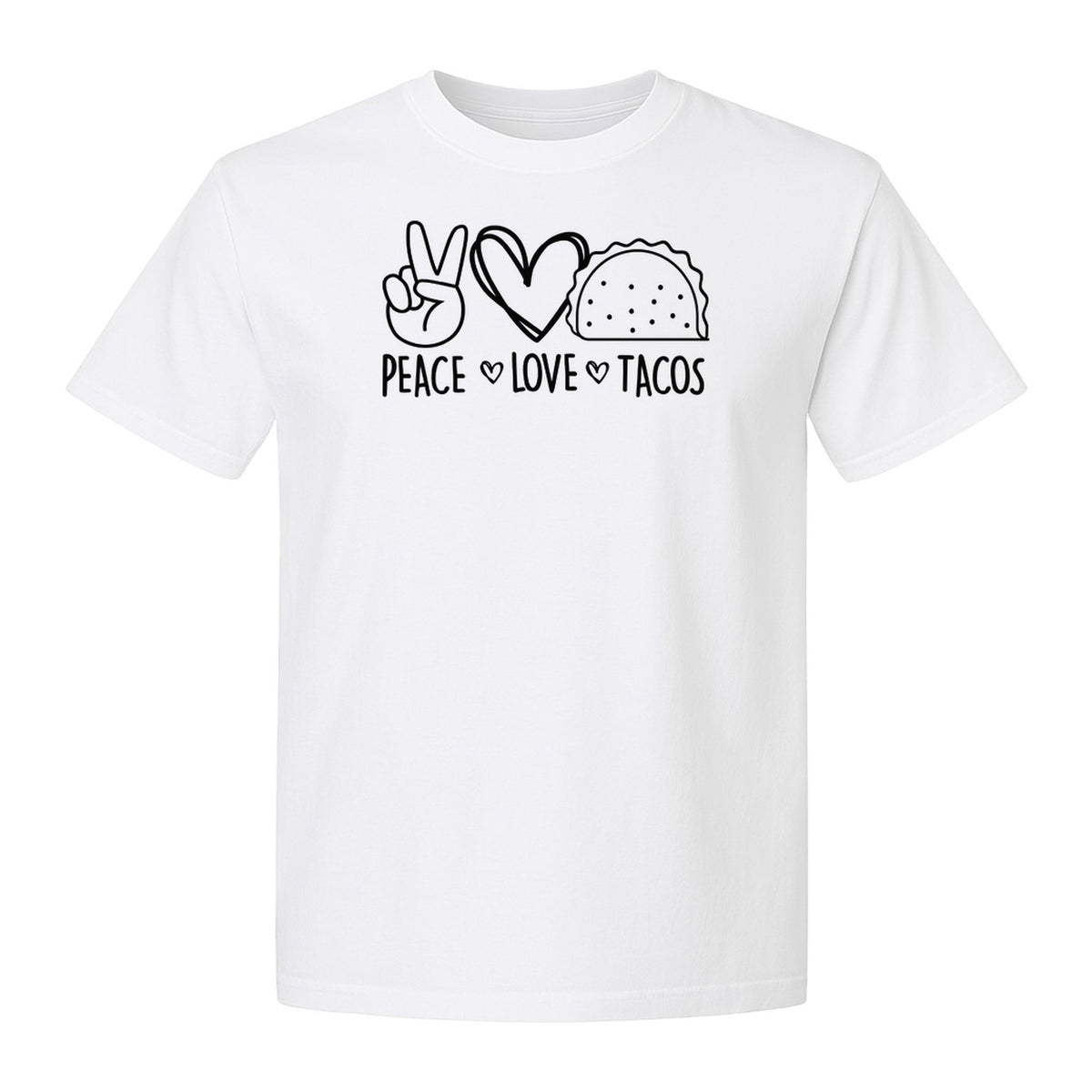 Peace Love Tacos T-Shirt, Mexican Food Graphic for Foodies and Cinco de Mayo Celebrations