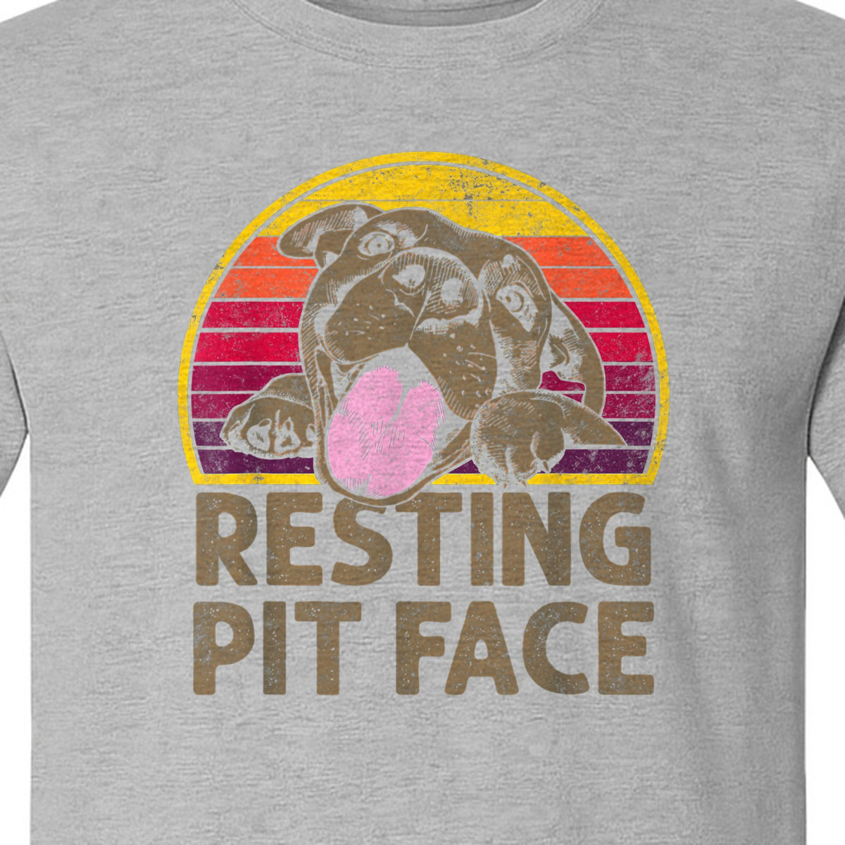 Pitbull T-Shirt, Resting Pit Face Retro Sunset Dog Graphic for Owners and Pet Parents