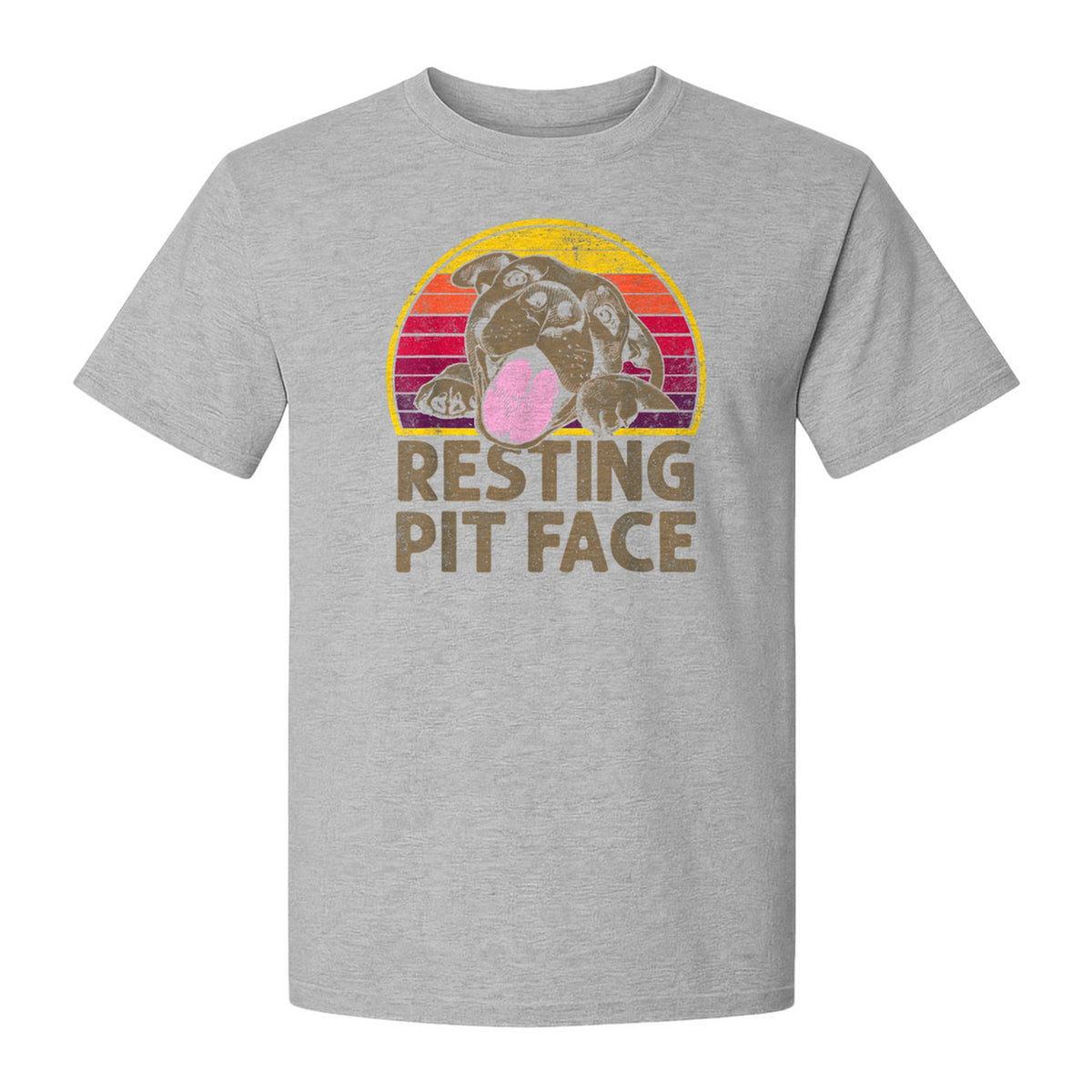 Pitbull T-Shirt, Resting Pit Face Retro Sunset Dog Graphic for Owners and Pet Parents