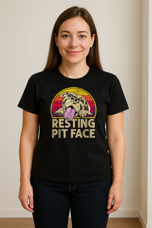 Pitbull T-Shirt, Resting Pit Face Retro Sunset Dog Graphic for Owners and Pet Parents