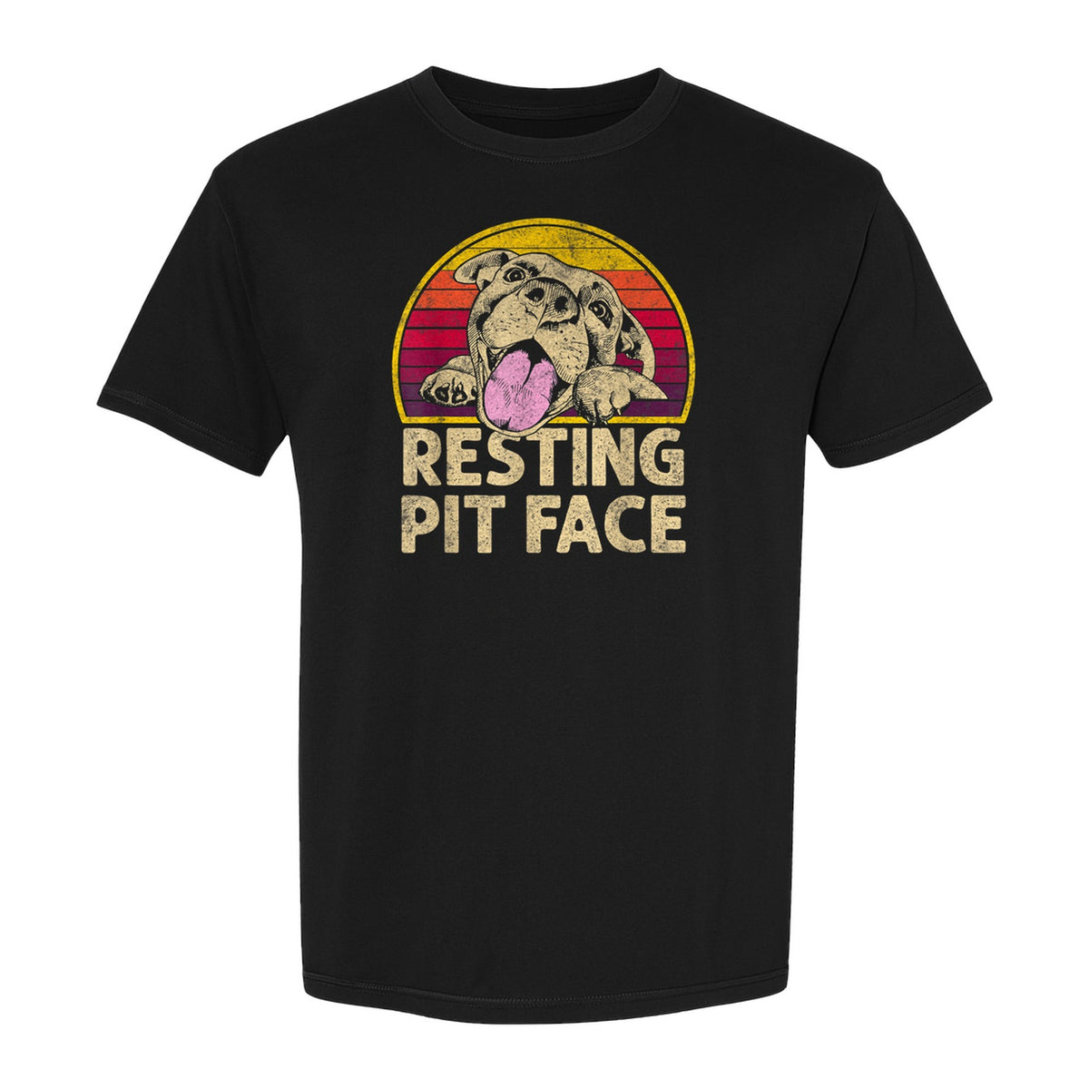 Pitbull T-Shirt, Resting Pit Face Retro Sunset Dog Graphic for Owners and Pet Parents