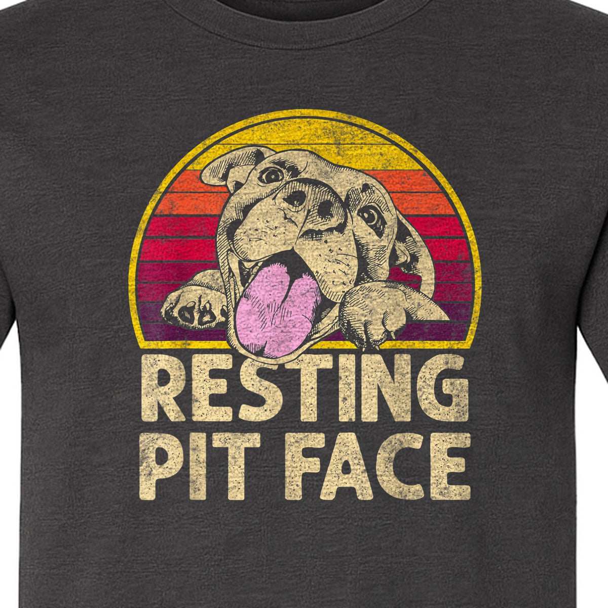 Pitbull T-Shirt, Resting Pit Face Retro Sunset Dog Graphic for Owners and Pet Parents