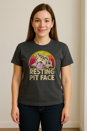 Pitbull T-Shirt, Resting Pit Face Retro Sunset Dog Graphic for Owners and Pet Parents