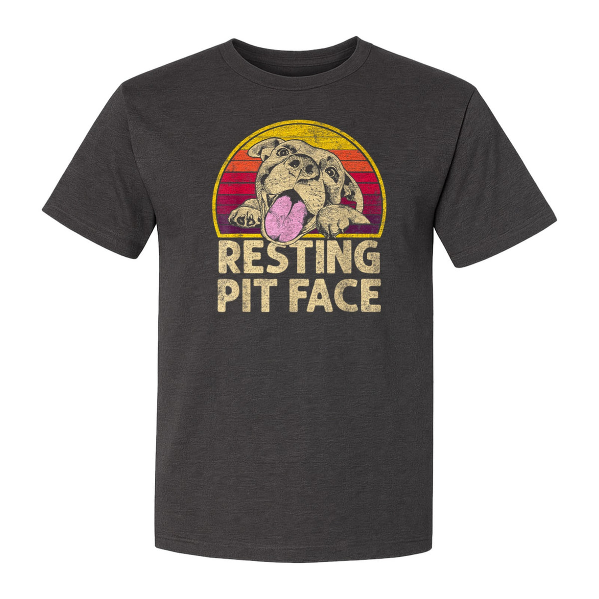 Pitbull T-Shirt, Resting Pit Face Retro Sunset Dog Graphic for Owners and Pet Parents