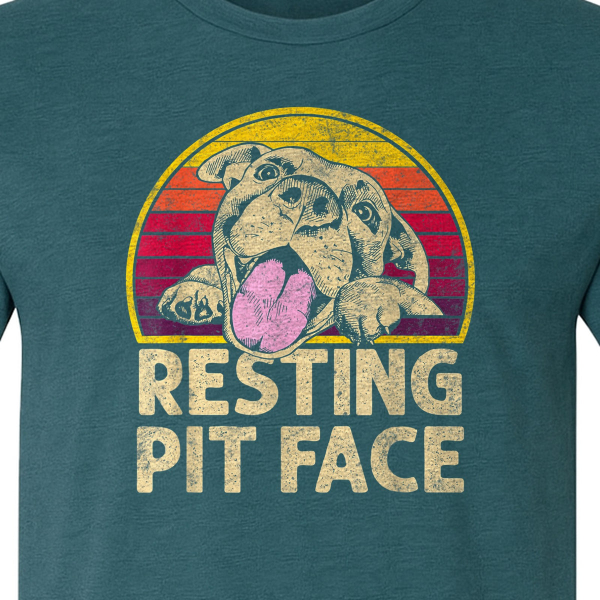 Pitbull T-Shirt, Resting Pit Face Retro Sunset Dog Graphic for Owners and Pet Parents